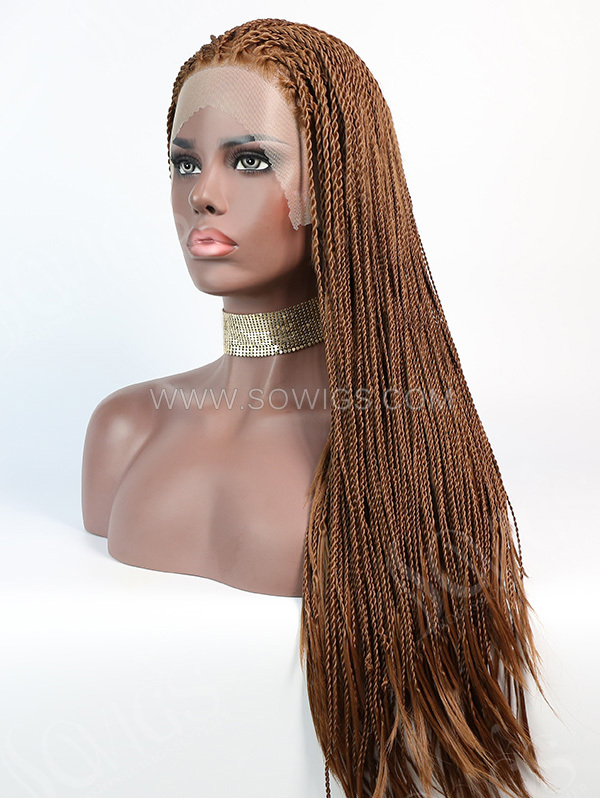 Synthetic Lace Front Wig Brown Color Box Braids Hair