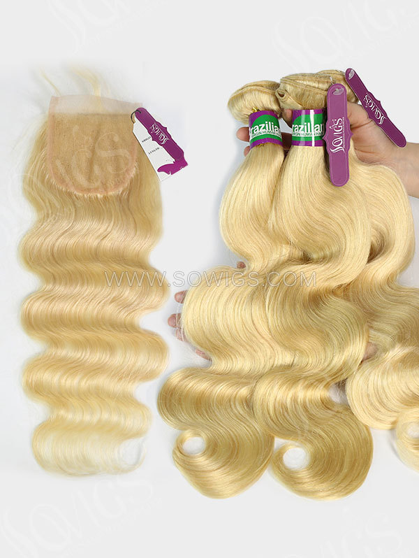 3 Bundles with Lace Closure Brazilian 613 Color Body Wave Human Hair 