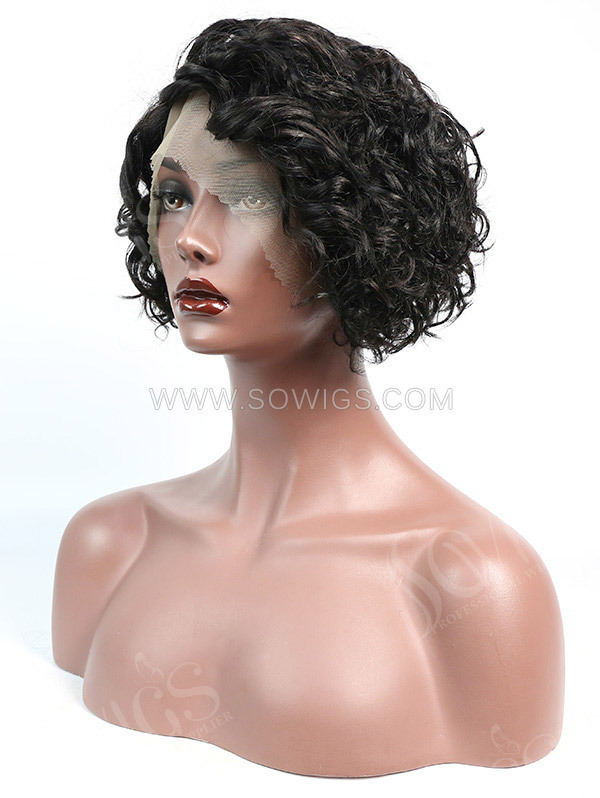 150% Density Lace Front Wig Short Bob Curly Human Hair