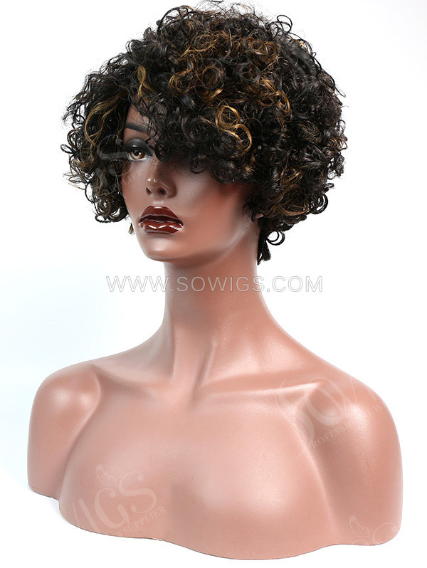 150% Density Lace Front Wig Short Curly 1B/30 Color Human Hair