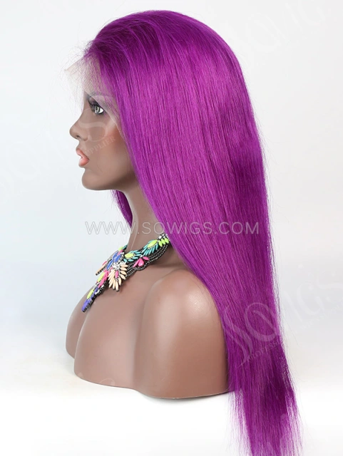 130% Density Lace Front Wig Straight Purple Color Human Hair