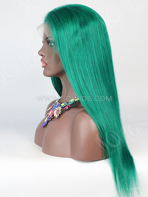 130% Density Lace Front Wig Straight Green Color Human Hair