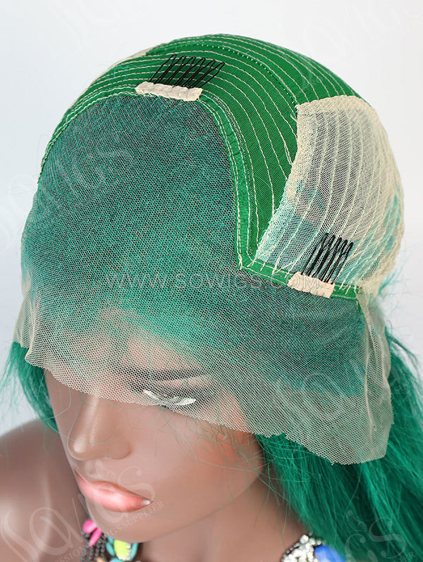 130% Density Lace Front Wig Straight Green Color Human Hair