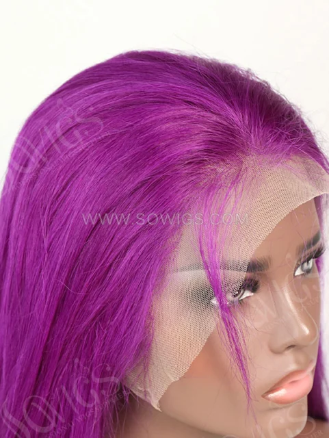 130% Density Lace Front Wig Straight Purple Color Human Hair