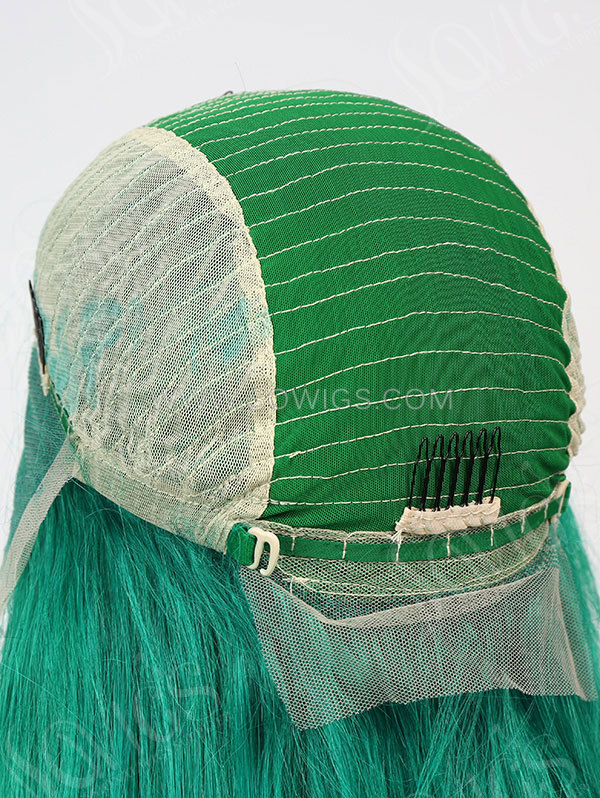 130% Density Lace Front Wig Straight Green Color Human Hair