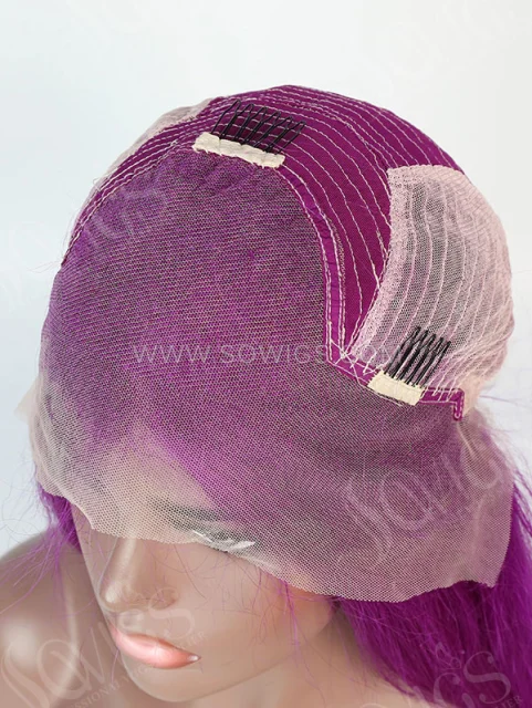 130% Density Lace Front Wig Straight Purple Color Human Hair