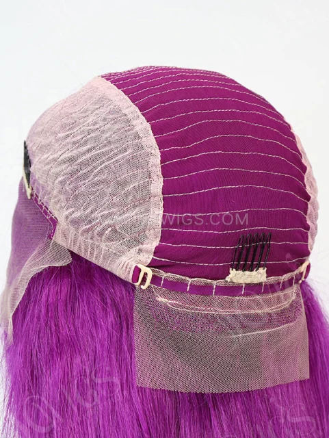 130% Density Lace Front Wig Straight Purple Color Human Hair