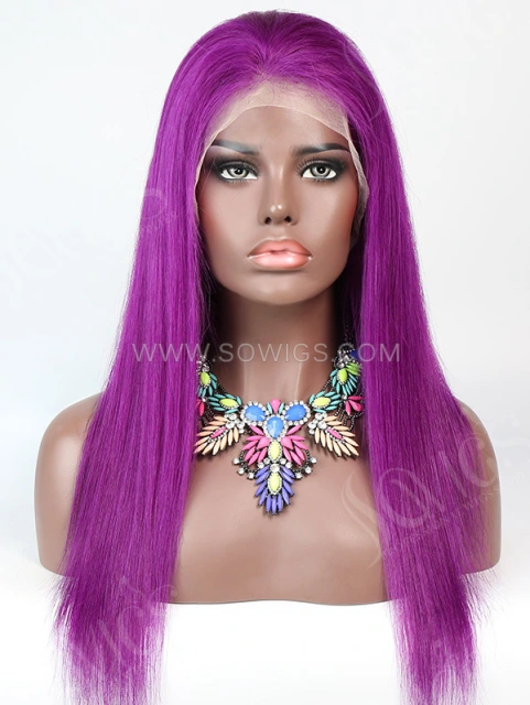 130% Density Lace Front Wig Straight Purple Color Human Hair