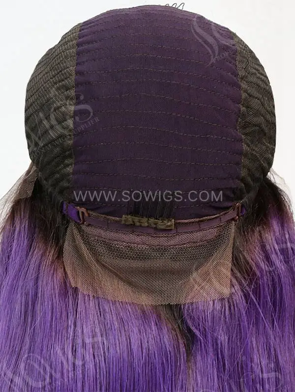 130% Density Lace Front Wig Straight Ombre 1B/Purple Color Human Hair