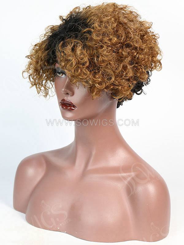 150% Density Lace Front Wig Short Small Curly 1B/30 Human Hair