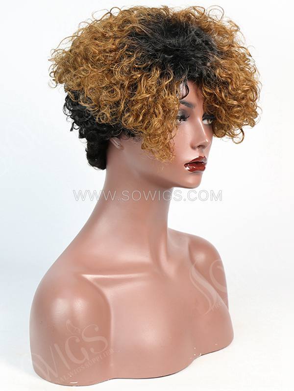 150% Density Lace Front Wig Short Small Curly 1B/30 Human Hair