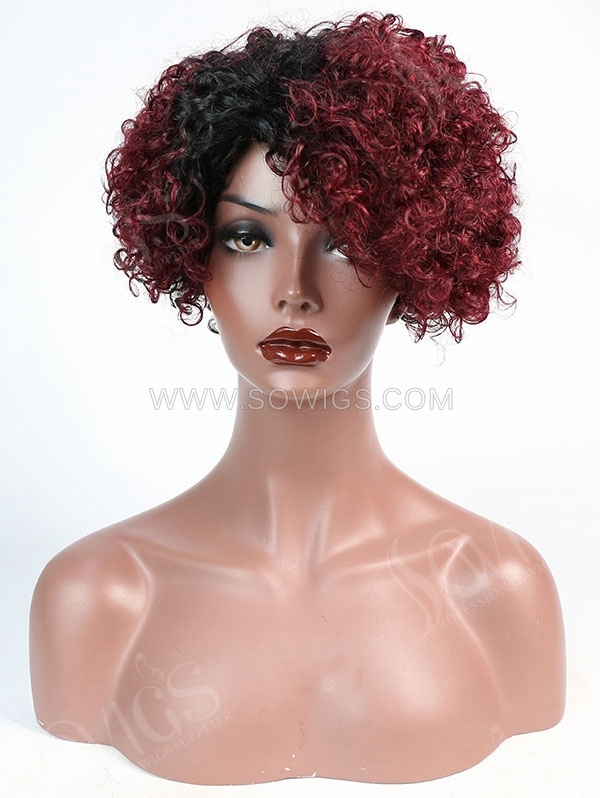 150% Density Lace Front Wig Short Curly 1B/530 Color Human Hair