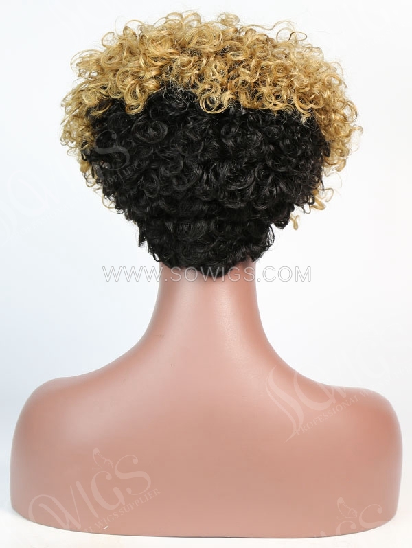 150% Density Lace Front Wig Short Small Curly 1B/27 Human Hair