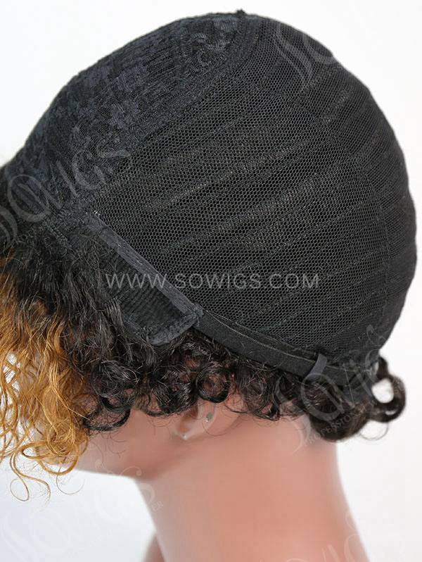 150% Density Lace Front Wig Short Small Curly 1B/30 Human Hair