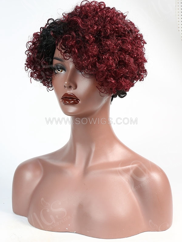 150% Density Lace Front Wig Short Curly 1B/530 Color Human Hair