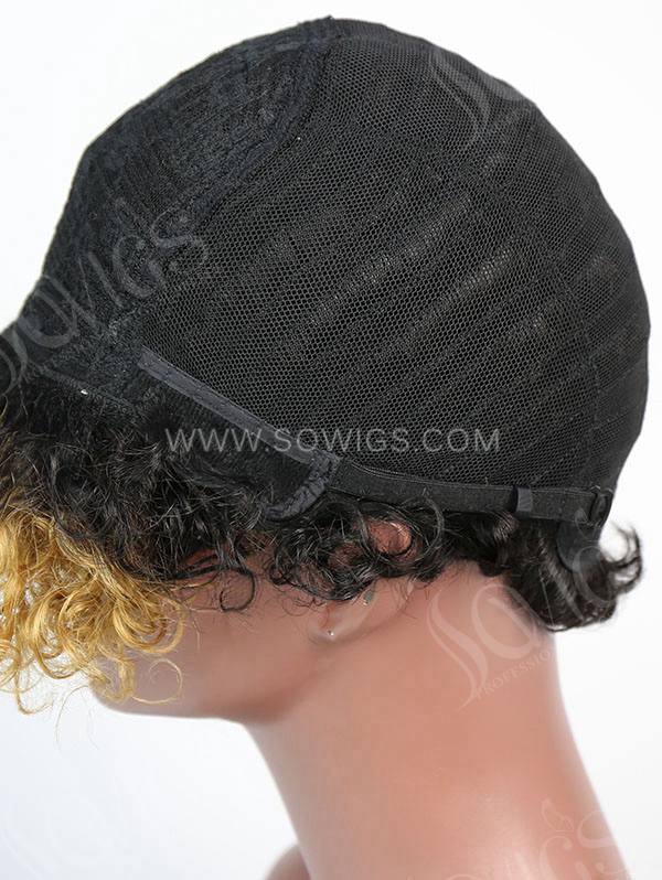 150% Density Lace Front Wig Short Small Curly 1B/27 Human Hair