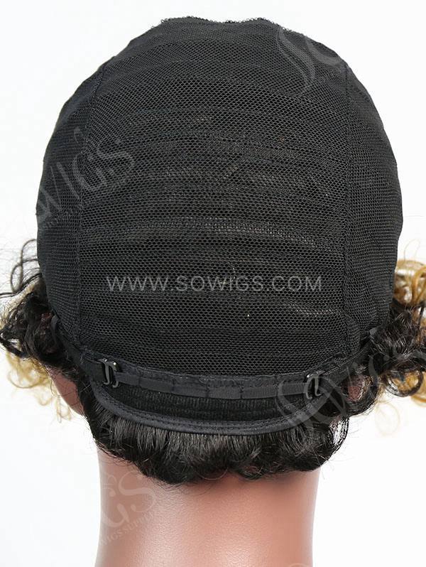 150% Density Lace Front Wig Short Small Curly 1B/27 Human Hair