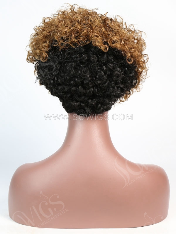 150% Density Lace Front Wig Short Small Curly 1B/30 Human Hair