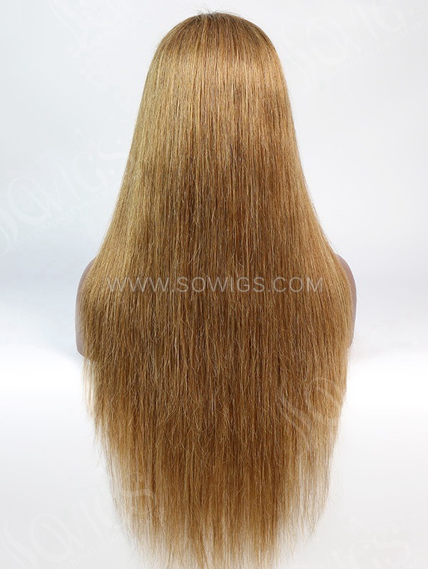 180% Density #8 Color Lace Closure Wig Straight Human Hair