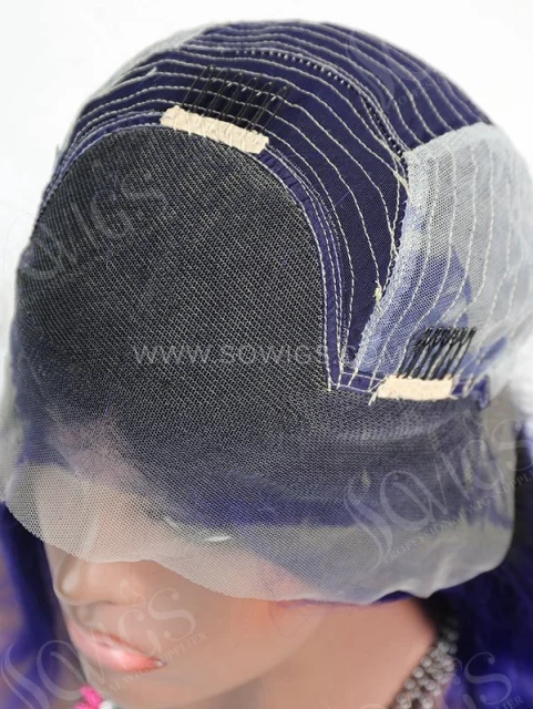 150% Density Lace Front Wig Bob Straight Ombre 1B/Dark Blue Color Human Hair