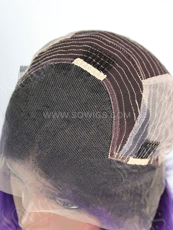 150% Density Lace Front Wig Bob Straight Ombre 1B/Purple Color Human Hair