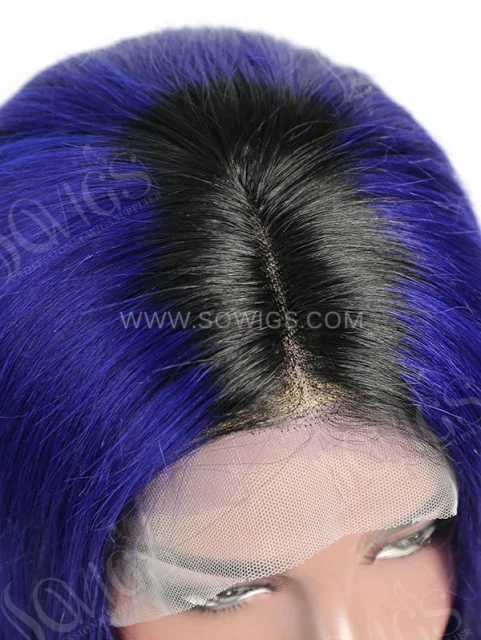150% Density Lace Front Wig Bob Straight Ombre 1B/Dark Blue Color Human Hair