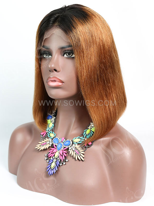 150% Density Lace Front Wig Bob Straight Ombre 1B/30 Color Human Hair