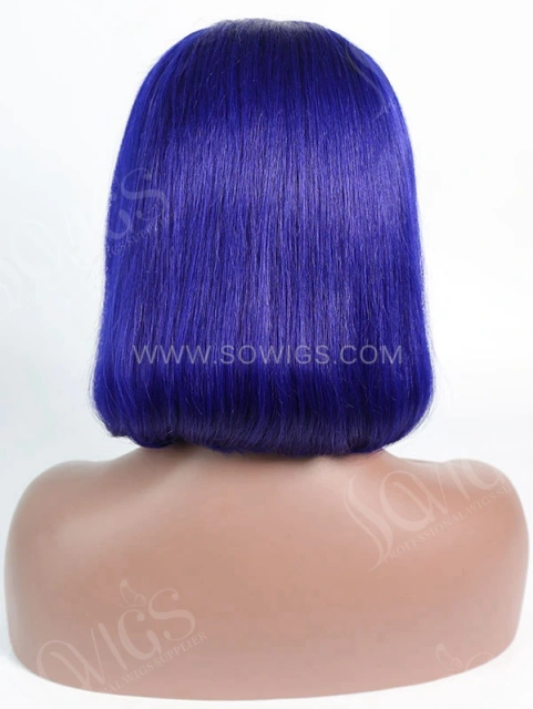 150% Density Lace Front Wig Bob Straight Ombre 1B/Dark Blue Color Human Hair