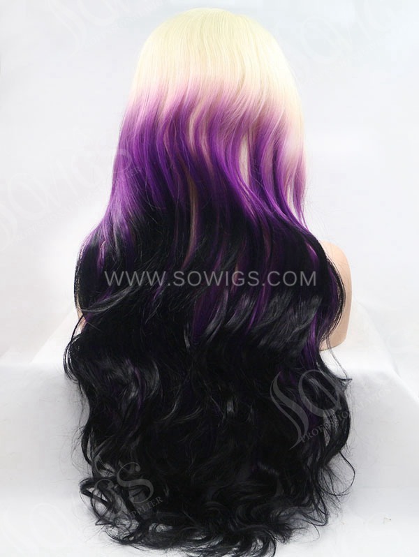 Synthetic Lace Front Wig Wave Three Tone Color With Dark Purple Hair