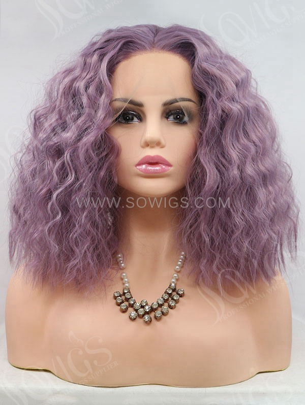 Synthetic Lace Front Wig Bob Wave Lavender Color Hair