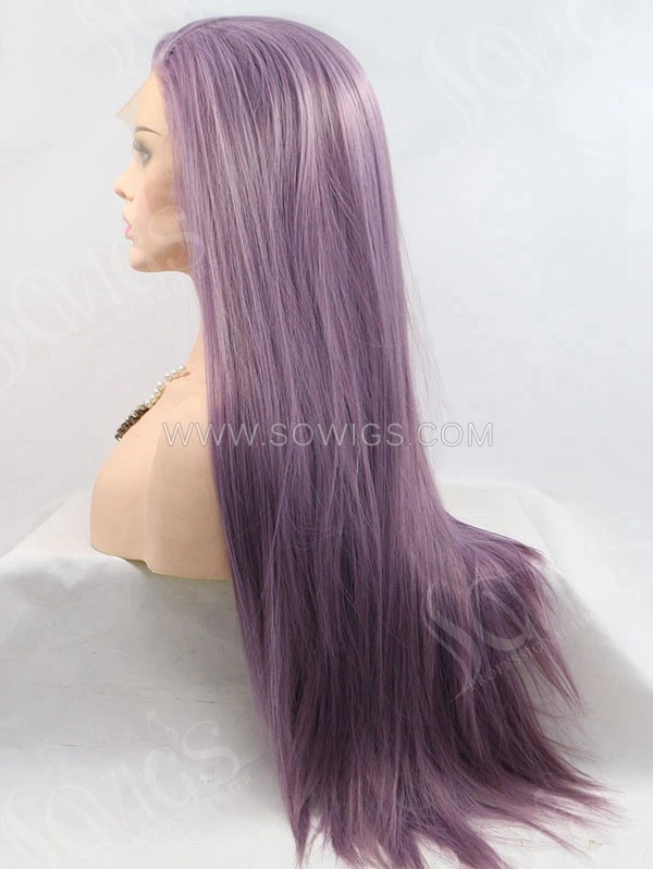 Synthetic Lace Front Wig Straight Lavender Color Hair