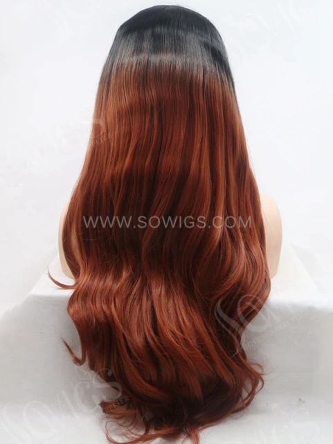 Synthetic Lace Front Wig Wave Ombre Reddish Brown Color Hair