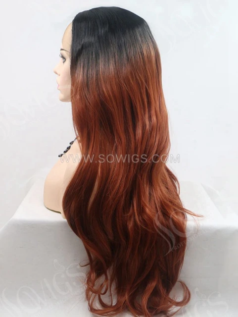 Synthetic Lace Front Wig Wave Ombre Reddish Brown Color Hair