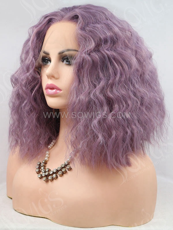Synthetic Lace Front Wig Bob Wave Lavender Color Hair