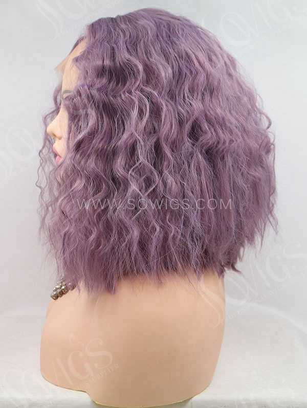 Synthetic Lace Front Wig Bob Wave Lavender Color Hair