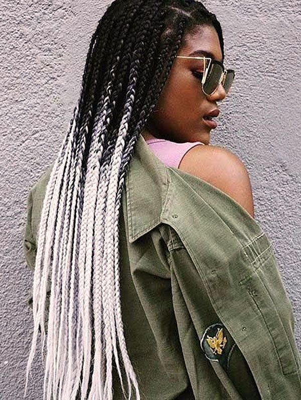 Synthetic Lace Front Wig Ombre Grey Color Box Braids Hair