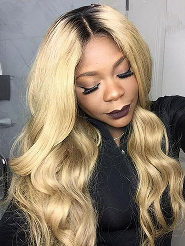 Synthetic Lace Front Wig Wave Ombre Blonde Color Hair