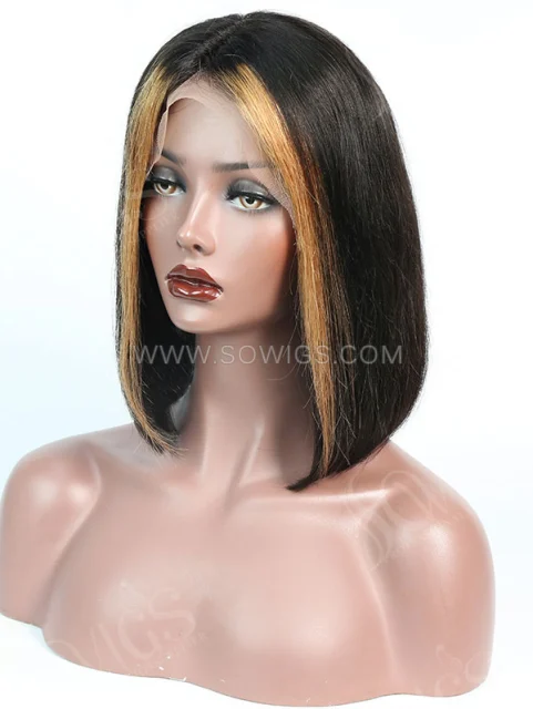 150% Density Highlighted Lace Front Wig Bob Straight Human Hair