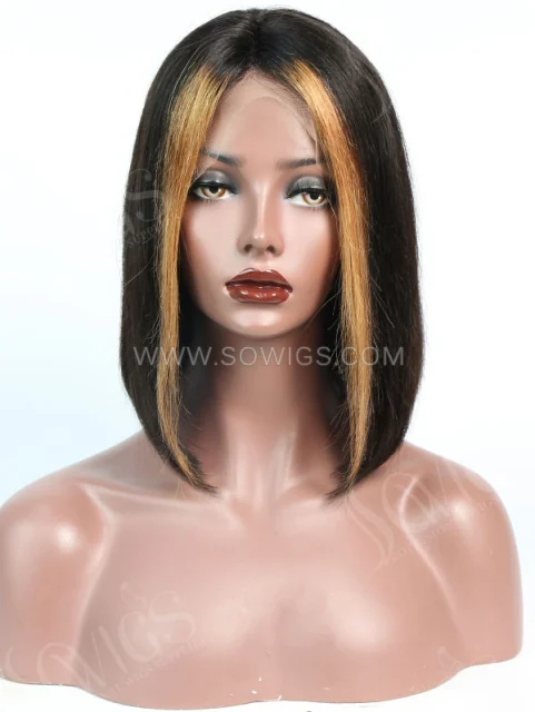 150% Density Highlighted Lace Front Wig Bob Straight Human Hair