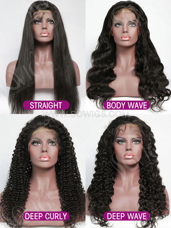 Transparent Lace 130% Density Full Lace Wigs Virgin Human Hair Natural Color