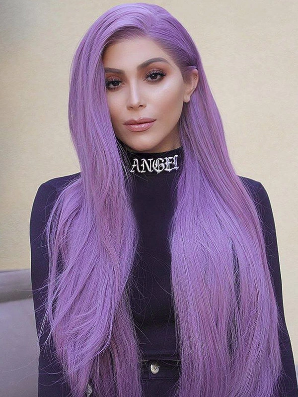 Synthetic Lace Front Wig Straight Lavender Color Hair