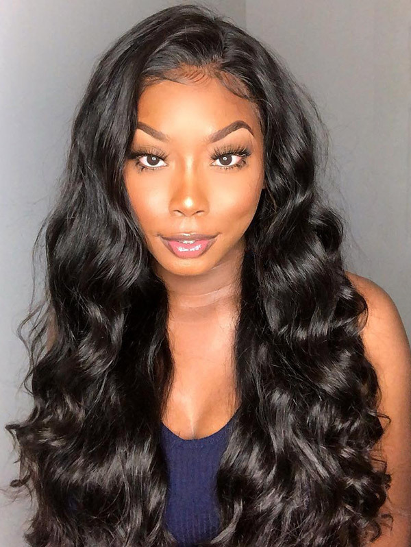 180% Density Full Lace Wigs Body Wave Virgin Human Hair Natural Color