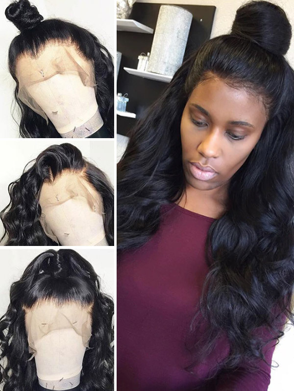 180% Density Full Lace Wigs Body Wave Virgin Human Hair Natural Color