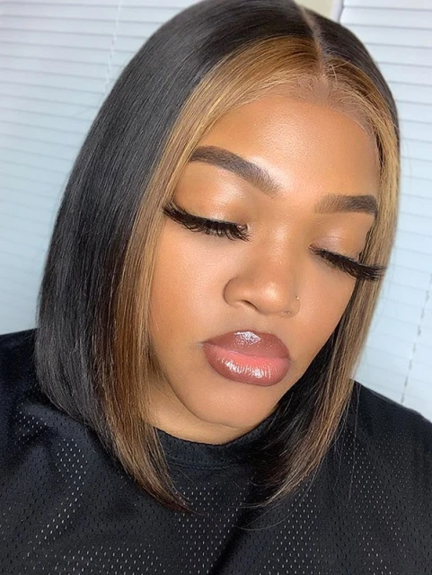 150% Density Highlighted Lace Front Wig Bob Straight Human Hair