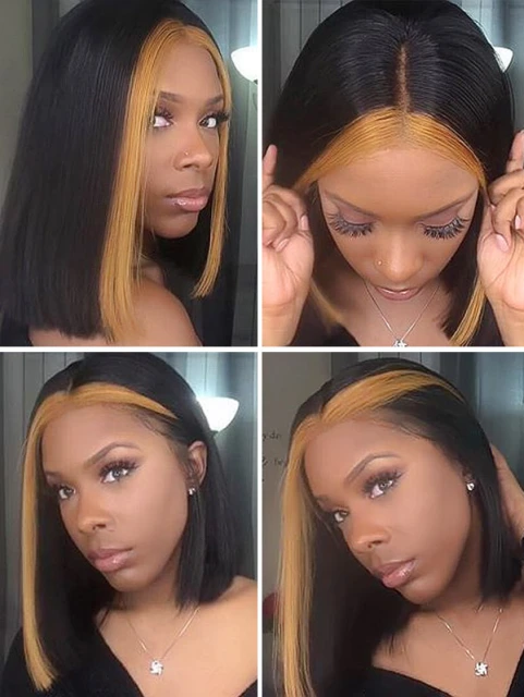 150% Density Highlighted Lace Front Wig Bob Straight Human Hair