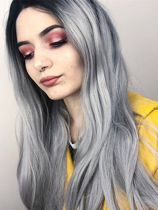 Synthetic Lace Front Wig Straight Light Grey Ombre Color Hair