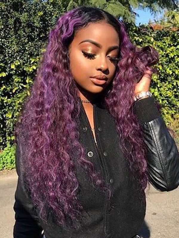 Curl Style Ombre Orchid Purple Color Human Hair Wig With 7 Days To Customize