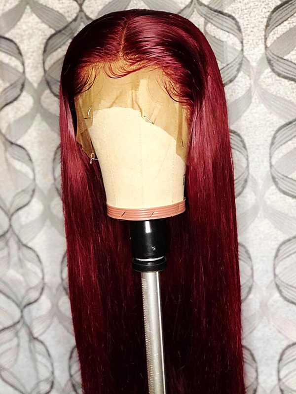 Straight Style Maroon Red Color Human Hair Wig With 7 Days To Customize