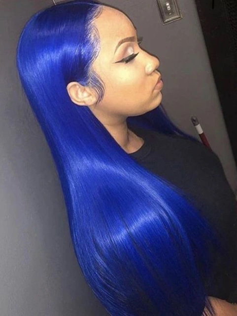 Straight Style Dark Blue Color Human Hair Wig With 7 Days To Customize