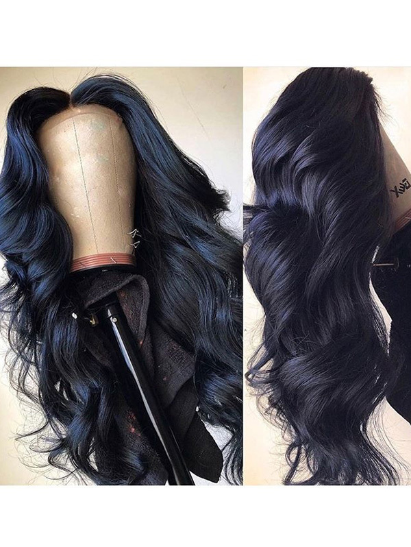 Wavy Style Black Blue Color Human Hair Wig With 7 Days To Customize